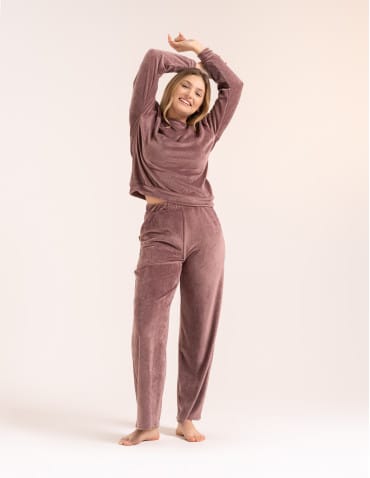 Piżamy z długim rękawem - Welurowa piżama damska miękki komplet homewear RÓŻOWY - produkt 4