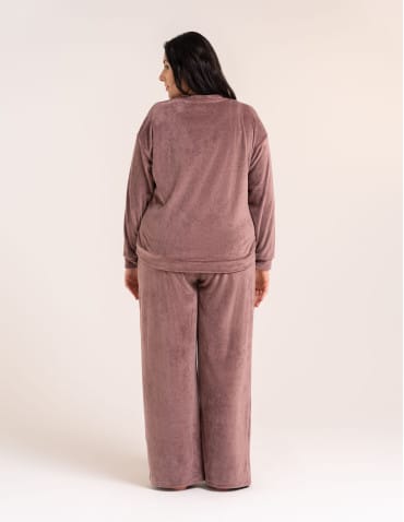 Piżamy z długim rękawem - Welurowa piżama damska miękki komplet homewear RÓŻOWY - produkt 12
