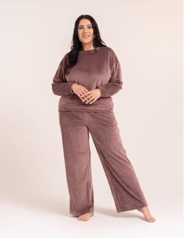 Piżamy z długim rękawem - Welurowa piżama damska miękki komplet homewear RÓŻOWY - produkt 8
