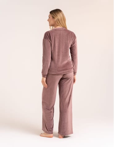 Piżamy z długim rękawem - Welurowa piżama damska miękki komplet homewear RÓŻOWY - produkt 7