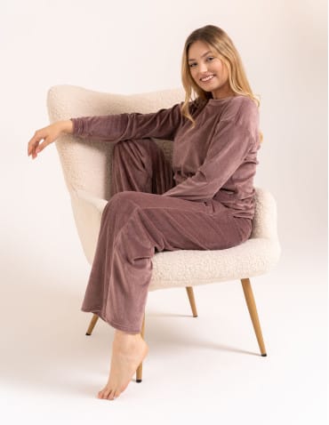 Welurowa piżama damska miękki komplet homewear - R&Oacute;ŻOWY