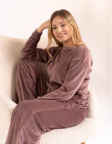 Piżamy z długim rękawem - Welurowa piżama damska miękki komplet homewear RÓŻOWY - produkt 6