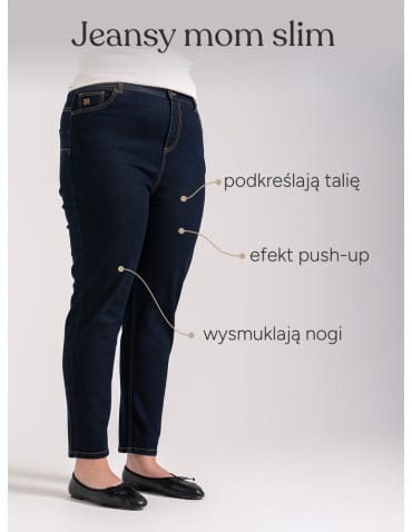 Jeansy - Spodnie jeansowe damskie Mom Slim z wysokim stanem GRANATOWY - produkt 10