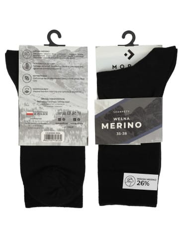 Skarpetki długie - Skarpety męskie klasyczne długie z domieszką wełny merino CZARNY - produkt 2
