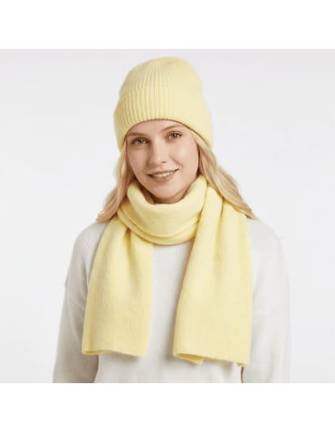 Ciepły komplet zimowy damski prążkowana czapka beanie i miękki szalik ŻÓŁTY UNI