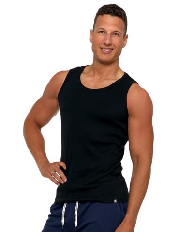 Podkoszulka męska bawełniana typu tank top na ramiączkach - CZARNY
