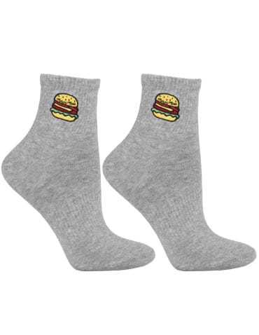 Skarpetki damskie kr&oacute;tkie 3/4 z haftem Fast Food 3-pak - WIELOKOLOROWY  - produkt 2