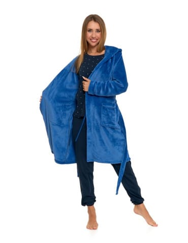 Szlafroki - Ciepły szlafrok damski z wiązaniem JEANS - produkt 4