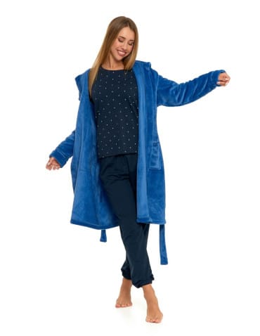Szlafroki - Ciepły szlafrok damski z wiązaniem JEANS - produkt 6