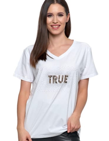 Koszulki i T-shirty - T-shirt damski z cyrkoniami glamour BIAŁY - produkt 1