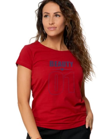 Koszulki i T-shirty - Koszulka damska z walentynkowym napisem beauty CZERWONY - produkt 1