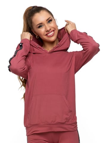 Bluzy damskie - Bluza damska z kapturem z efektem peach touch R&Oacute;ŻOWY - produkt 1