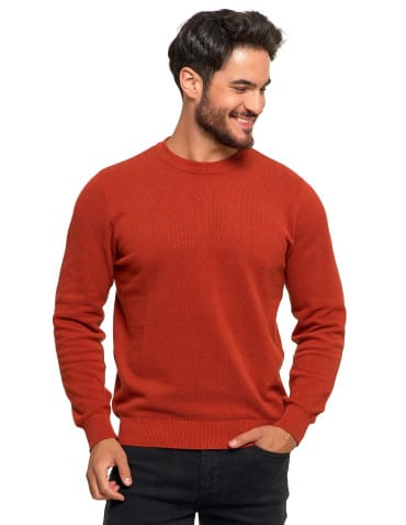 Swetry męskie - Bawełniany sweter męski elegancki z okrągłym dekoltem POMARAŃCZOWY - produkt 1