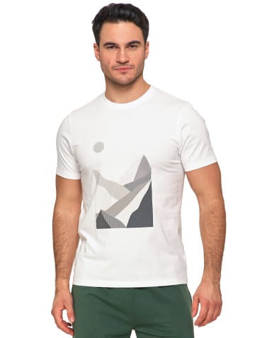 Koszulki i Tank Topy - Biała koszulka męska bawełniana T-shirt z nadrukiem gór BIAŁY - produkt 1