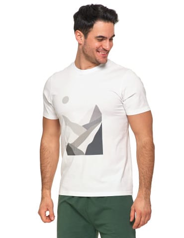 Koszulki i Tank Topy - Biała koszulka męska bawełniana T-shirt z nadrukiem gór BIAŁY - produkt 4