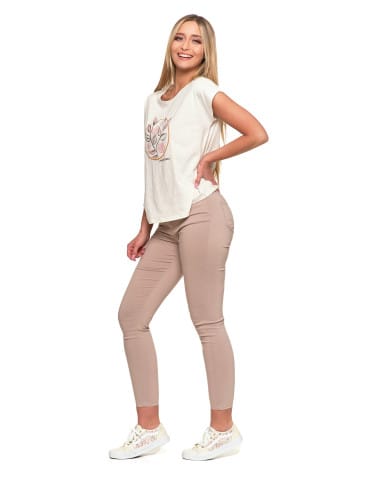 Koszulki i T-shirty - Koszulka damska T-shirt w kwiaty krótki rękaw KREMOWY - produkt 8