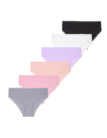 Majtki damskie figi bikini prążkowane z koronką 6-pak - WIELOKOLOROWY