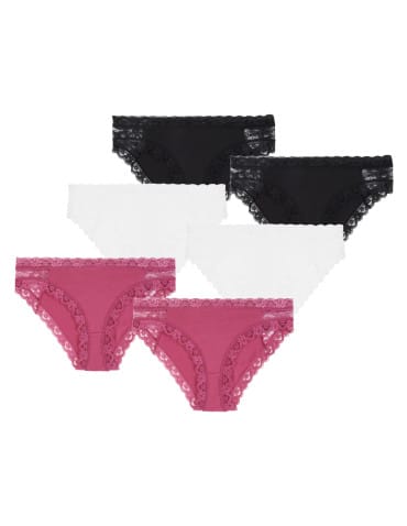 Majtki figi bikini damskie bawełniane z koronką 6-pak - WIELOKOLOROWY
