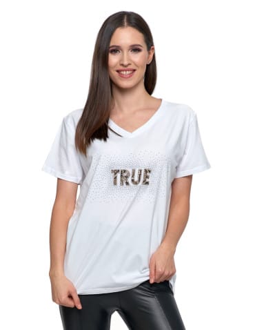 Koszulki i T-shirty - T-shirt damski z cyrkoniami glamour BIAŁY - produkt 3