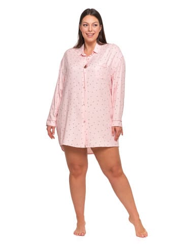 Damska koszula nocna wiskozowa w groszki Plus Size - RÓŻOWY