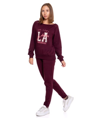 Bluzy damskie - Bluza damska dresowa o klasycznym kroju z nadrukiem BORDOWY - produkt 7