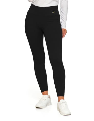 Legginsy damskie - Prążkowane legginsy damskie sportowe z wysokim stanem CZARNY - produkt 1
