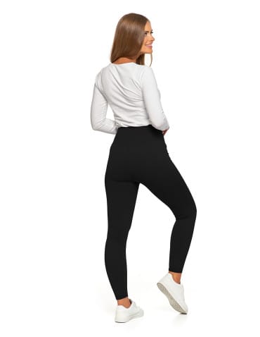 Legginsy damskie - Prążkowane legginsy damskie sportowe z wysokim stanem CZARNY - produkt 9