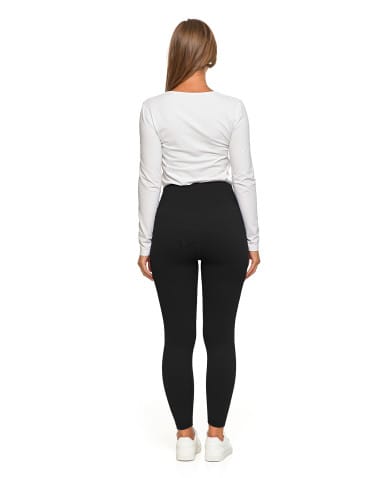 Legginsy damskie - Prążkowane legginsy damskie sportowe z wysokim stanem CZARNY - produkt 11