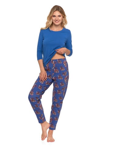Długi rękaw - Piżama damska z rękawem 3/4 kwiatowy wzór Plus Size GRANATOWY - produkt 4