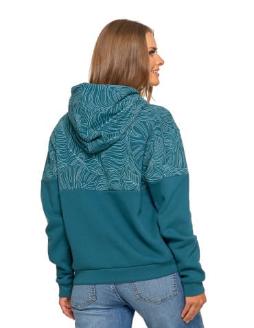 Bluzy damskie - Damska bluza z kapturem ocieplana z motywem graficznym ZIELONY - produkt 2