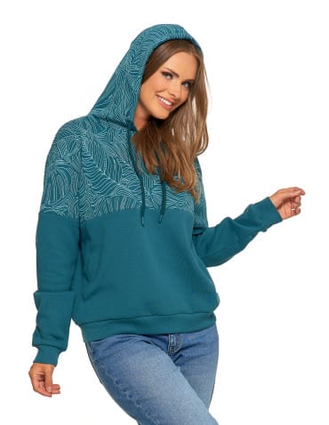 Bluzy damskie - Damska bluza z kapturem ocieplana z motywem graficznym ZIELONY - produkt 6