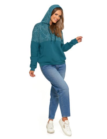 Bluzy damskie - Damska bluza z kapturem ocieplana z motywem graficznym ZIELONY - produkt 11