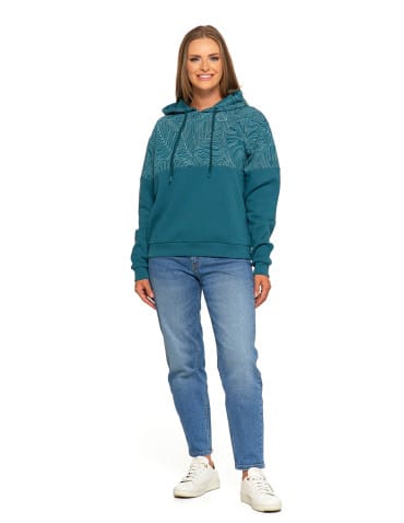 Bluzy damskie - Damska bluza z kapturem ocieplana z motywem graficznym ZIELONY - produkt 12