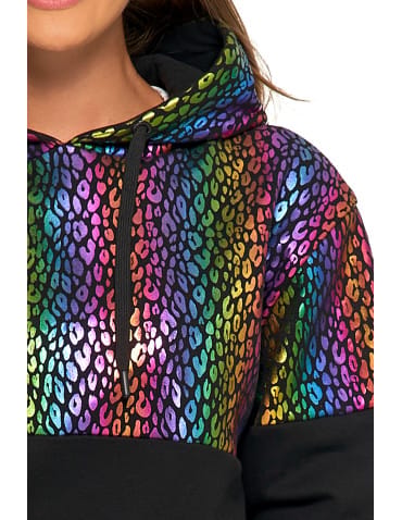 Bluzy damskie - Damska bluza z kapturem ocieplana z motywem graficznym WIELOKOLOROWY - produkt 3