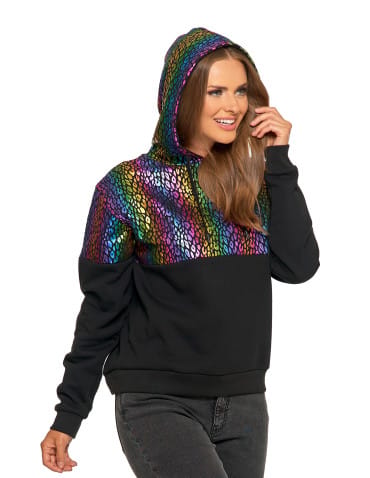 Bluzy damskie - Damska bluza z kapturem ocieplana z motywem graficznym WIELOKOLOROWY - produkt 5