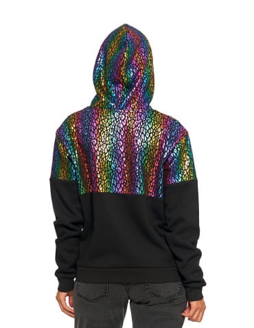 Bluzy damskie - Damska bluza z kapturem ocieplana z motywem graficznym WIELOKOLOROWY - produkt 7
