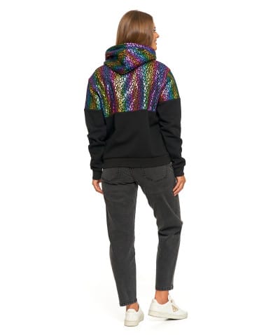 Bluzy damskie - Damska bluza z kapturem ocieplana z motywem graficznym WIELOKOLOROWY - produkt 8