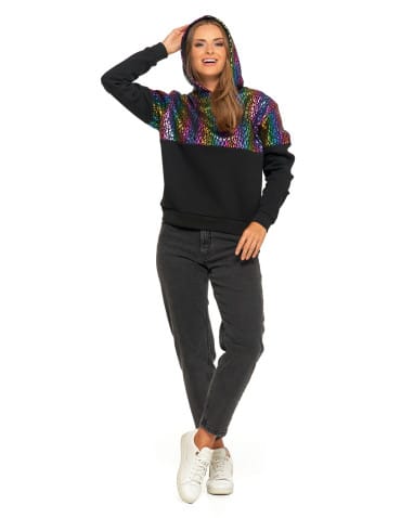 Bluzy damskie - Damska bluza z kapturem ocieplana z motywem graficznym WIELOKOLOROWY - produkt 10
