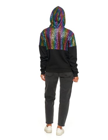 Bluzy damskie - Damska bluza z kapturem ocieplana z motywem graficznym WIELOKOLOROWY - produkt 11