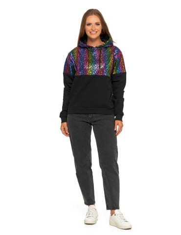 Bluzy damskie - Damska bluza z kapturem ocieplana z motywem graficznym WIELOKOLOROWY - produkt 12