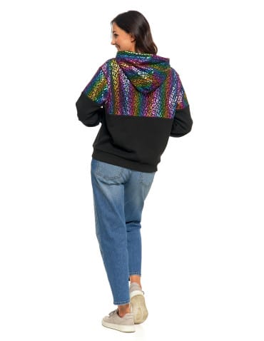 Bluzy damskie - Damska bluza z kapturem ocieplana z motywem graficznym WIELOKOLOROWY - produkt 13