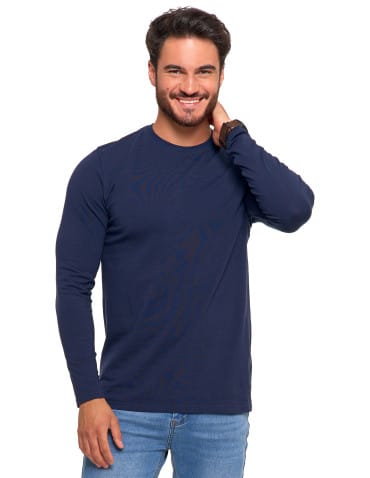 Koszulki i Tank Topy - Męska koszulka z długim rękawem longsleeve basic GRANATOWY - produkt 3