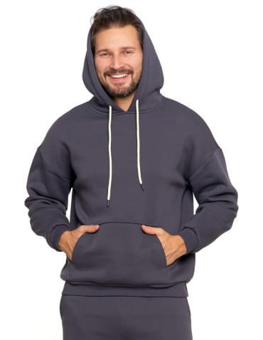 Męska bluza dresowa oversize z kapturem ocieplana - GRAFIT