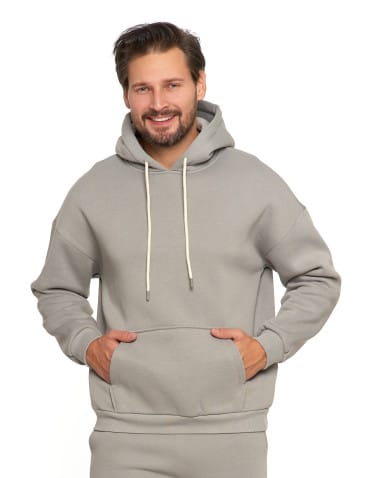 Bluzy męskie - Męska bluza dresowa oversize z kapturem ocieplana SZARY - produkt 1