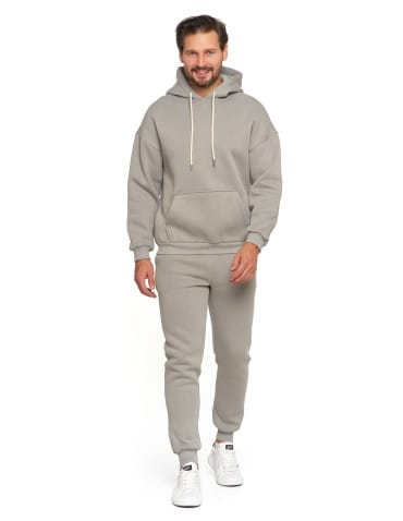 Bluzy męskie - Męska bluza dresowa oversize z kapturem ocieplana SZARY - produkt 6