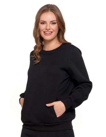 Bluzy damskie - Damska bluza ocieplana z kieszeniami CZARNY - produkt 5