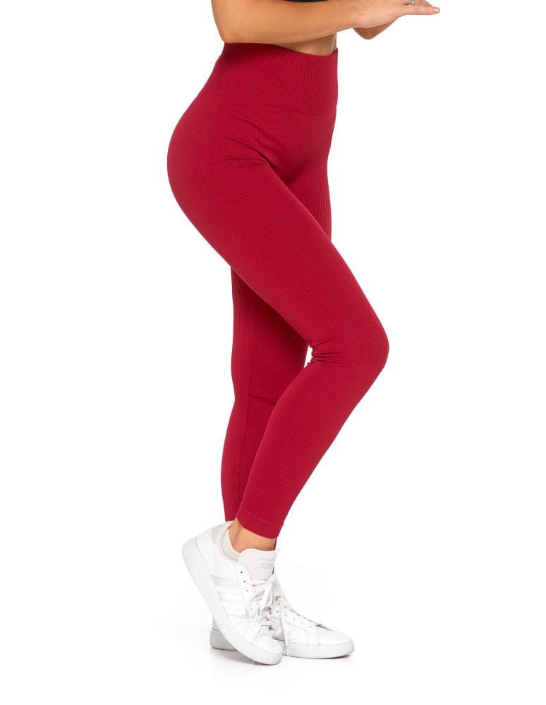 Legginsy damskie - Legginsy damskie z wysokim stanem prążkowane sportowe CZERWONY  - produkt moraj.pl 6