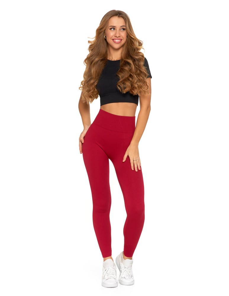 Legginsy damskie - Legginsy damskie z wysokim stanem prążkowane sportowe CZERWONY  - produkt moraj.pl 8