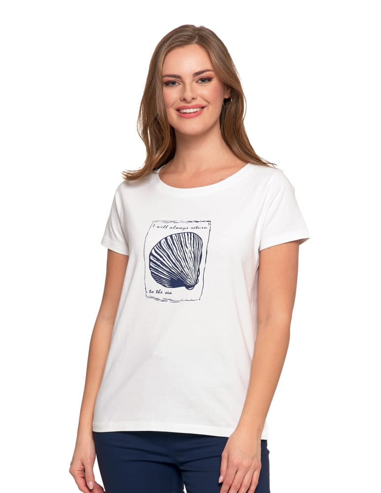 Koszulki i T-shirty - T-shirt damski bawełniany z morskim motywem BIAŁY - produkt moraj.pl 1