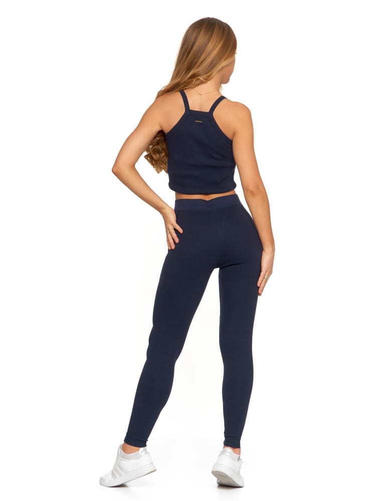 Legginsy damskie - Legginsy damskie bawełniane z szeroką gumą w pasie GRANATOWY - produkt moraj.pl 4